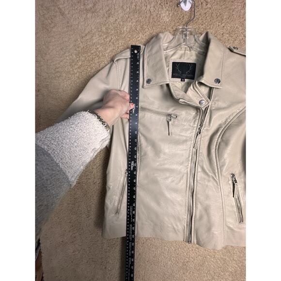 Bod & Christensen Beige Cream Soft Leather Biker Moto Bomber Jacket Sz XL Grunge - Picture 7 of 14